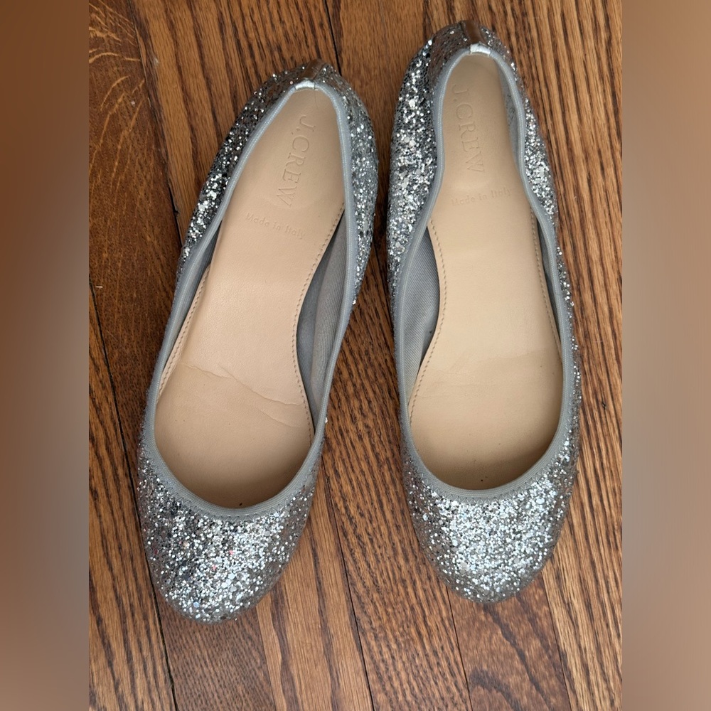 J Crew Silver Glitter Lula Ballet Flats Womens 7.5 Shoes
